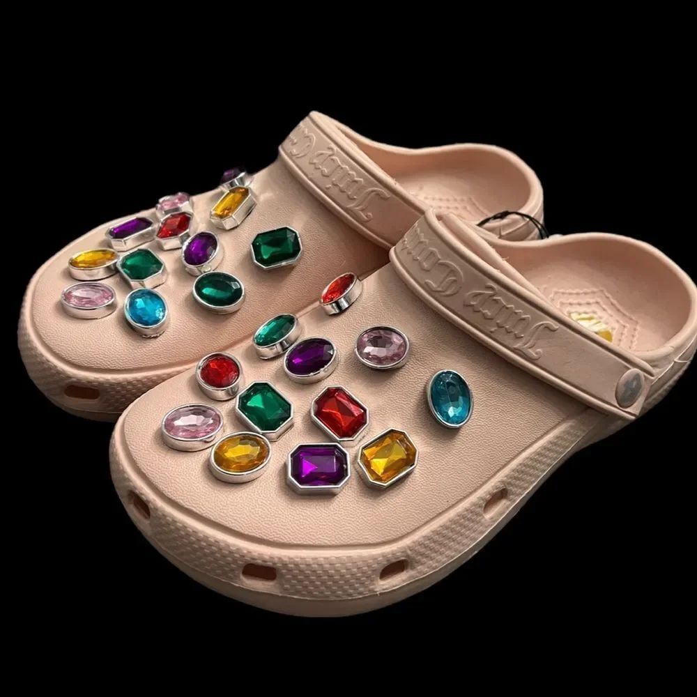 New Juicy Couture Pink Embellished Clogs with Multicolor Gems 8
